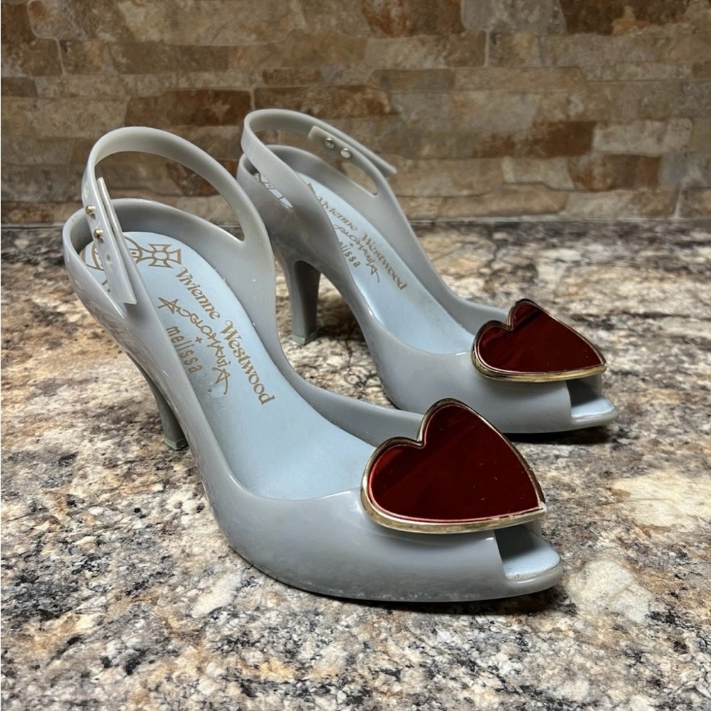 Vivienne Westwood x Melissa Blue Heels with Red Heart with gold Accent